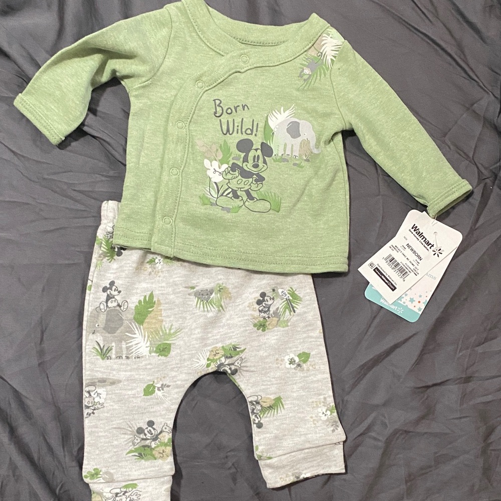 Disney Green and Gray Baby Pajama Set
